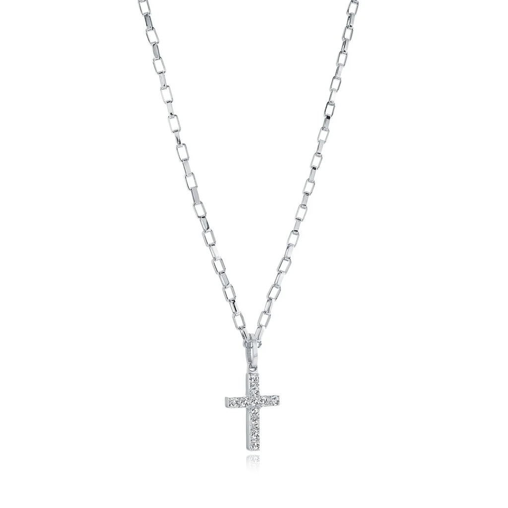 Pendentif croix, acier inoxydable, zircons incolores