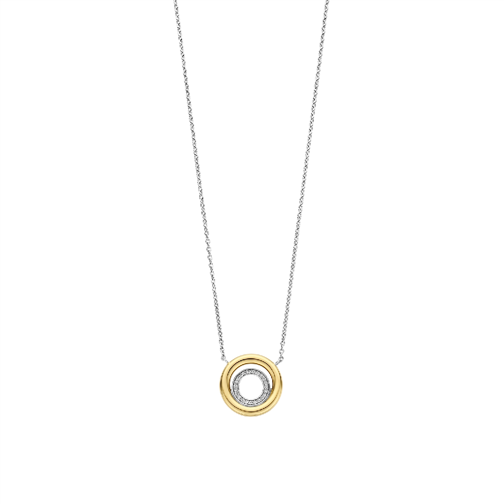 Two tone sterling silver necklace (white and yellow), clear zirconia