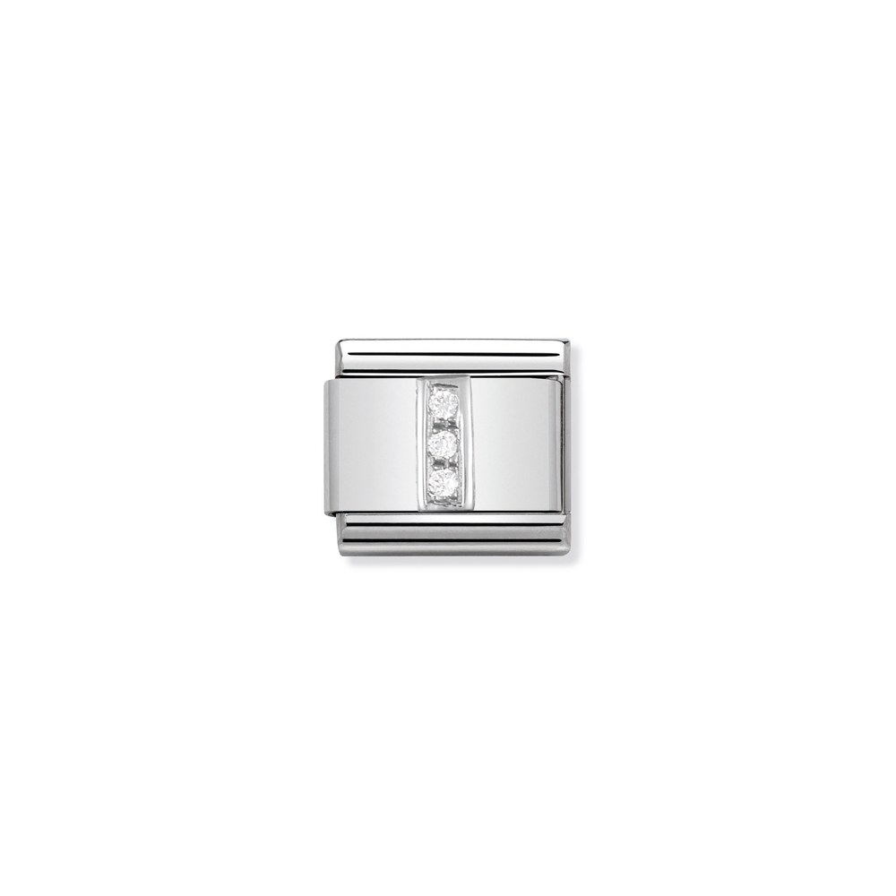 Classic link letter I, stainless steel, sterling silver, clear cubic zirconia - 33030109 - NOMINATION