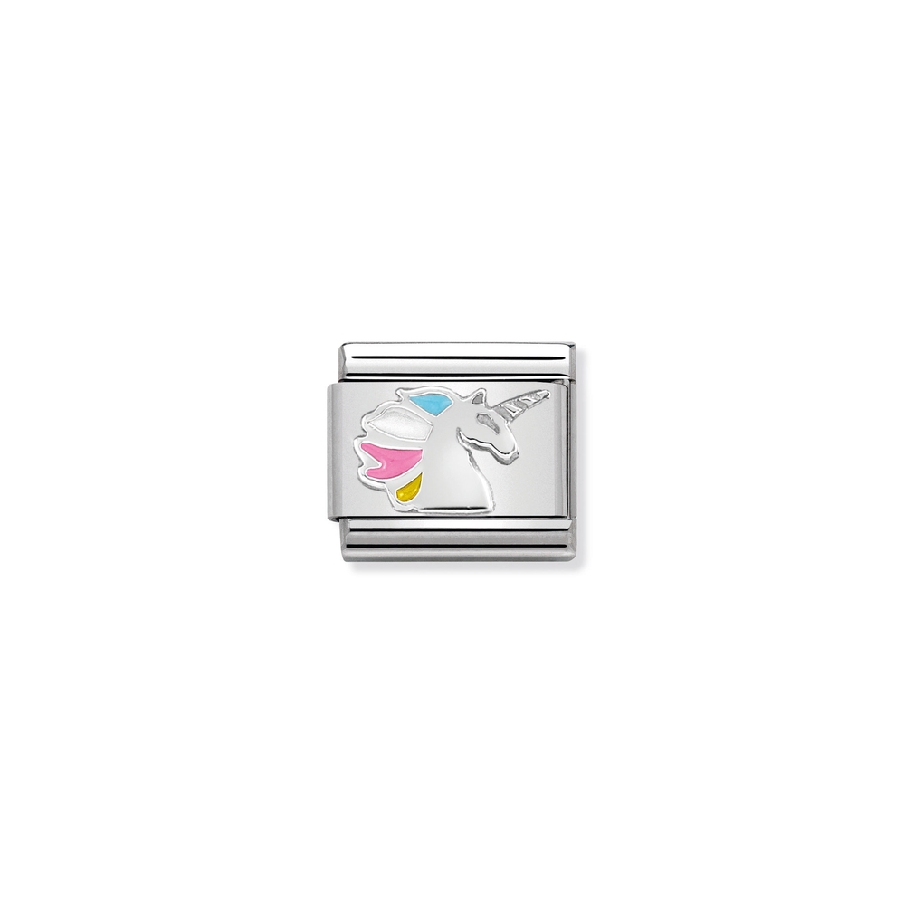 Classic link unicorn, stainless steel, sterling silver, colored enamel - 33020416 - NOMINATION