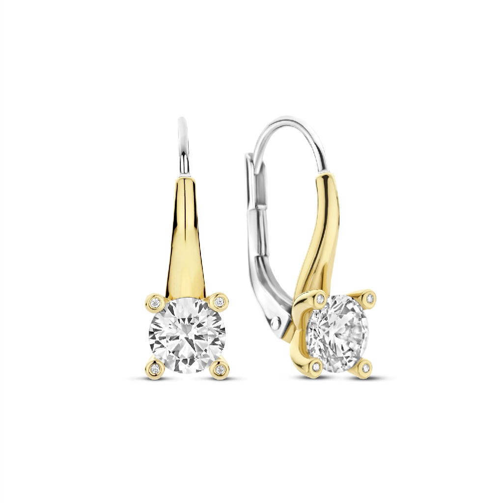 Two tone silver drop earrings clear zirconia
