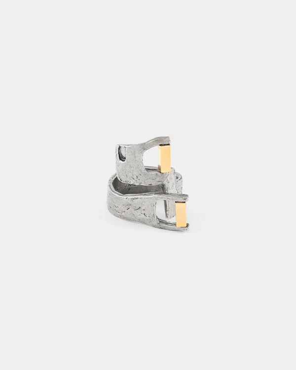 Bague ajustable étain 2 tons (blanc et jaune)
