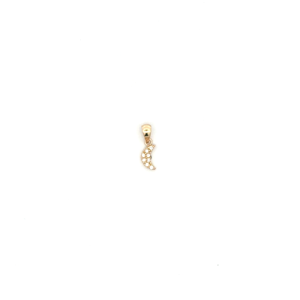 Pendentif lune, or jaune 10 carats, zircons incolores
