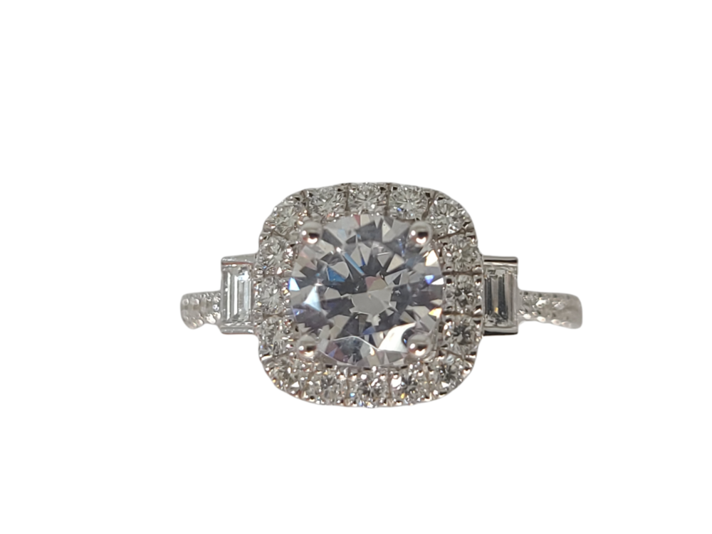 Women’s 18K White Gold Ring with VS Diamonds and Central Zircon - NR523 - Simon G