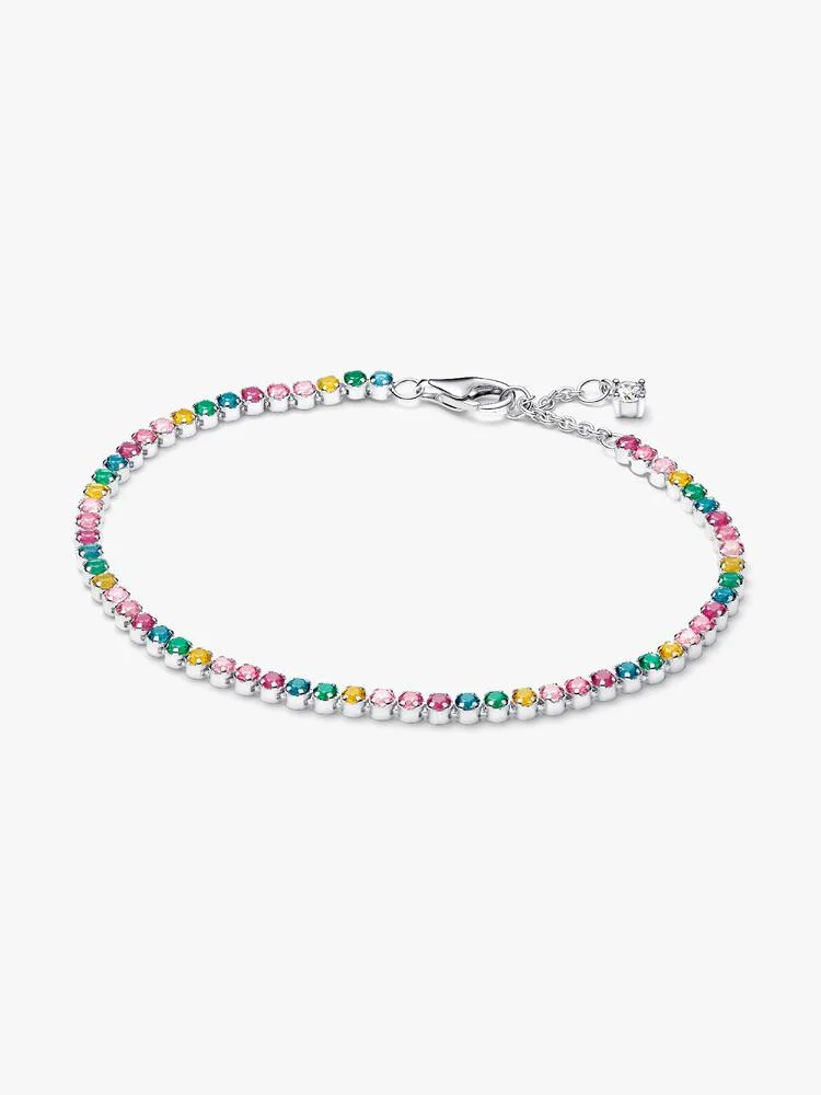 Bracelet tennis arc-en-ciel, sterling silver, crystals and cubic zirconia multicolores