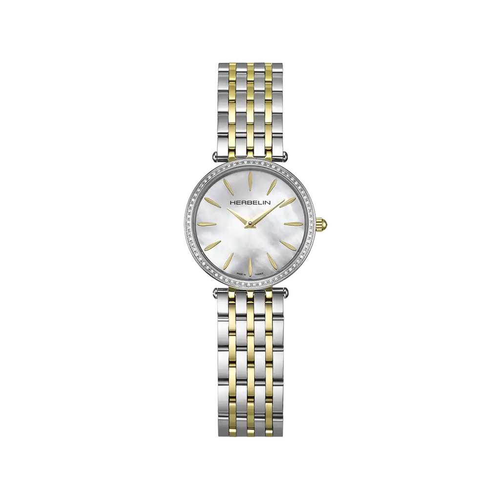 Montre acier inoxydable deux tons, nacre et diamants