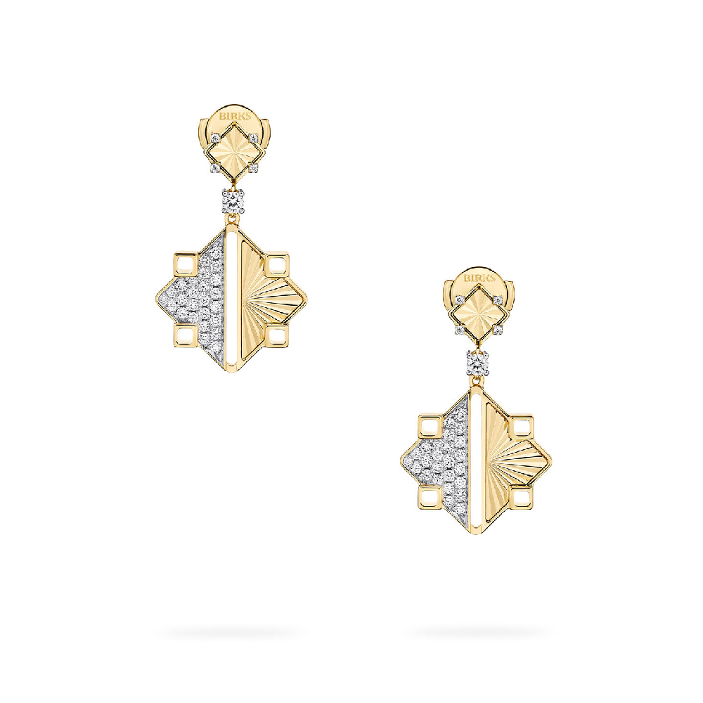 Birks Muse Guilloché Drop Earrings, Yellow Gold, 0.36 ct diamond - 450018706577 - Birks
