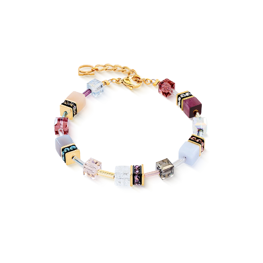 Bracelet GeoCube, acier inoxydable doré, verre, cristaux