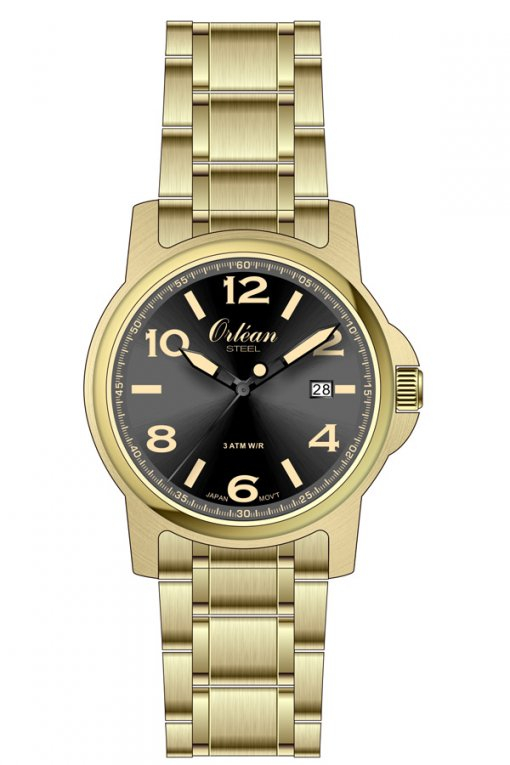 Montre acier inoxydable doré, fond noir