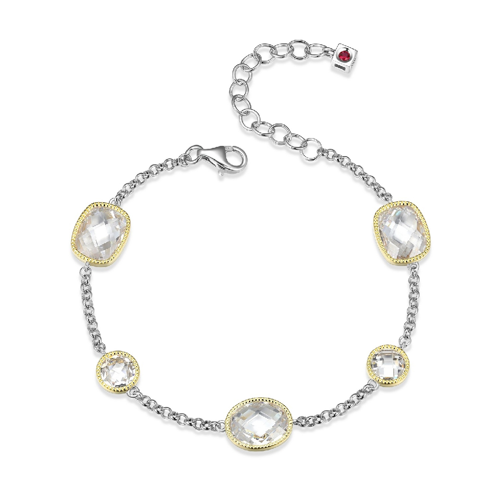 Bracelet argent 2 tons (blanc et jaune), zircons incolores