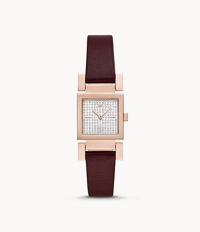 Women's burgundy leather watch, rose gold steel - AR11280 - Emporio Armani