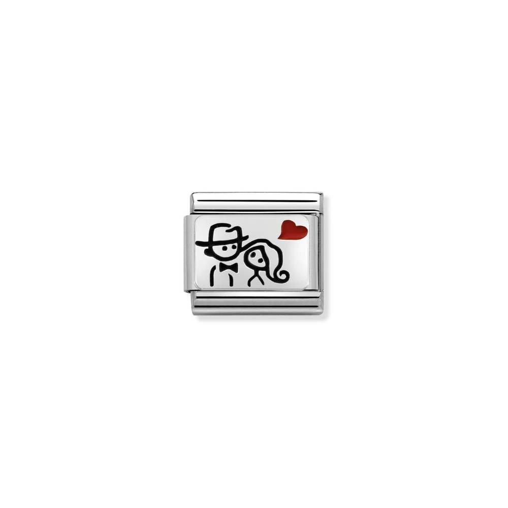 Classic link couple with heart, stainless steel, sterling silver, red enamel - 33020810 - NOMINATION