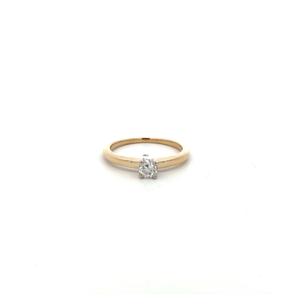 Bague solitaire, or 2 tons (jaune et blanc) 10 carats, diamant de 38 points, SI2/GH