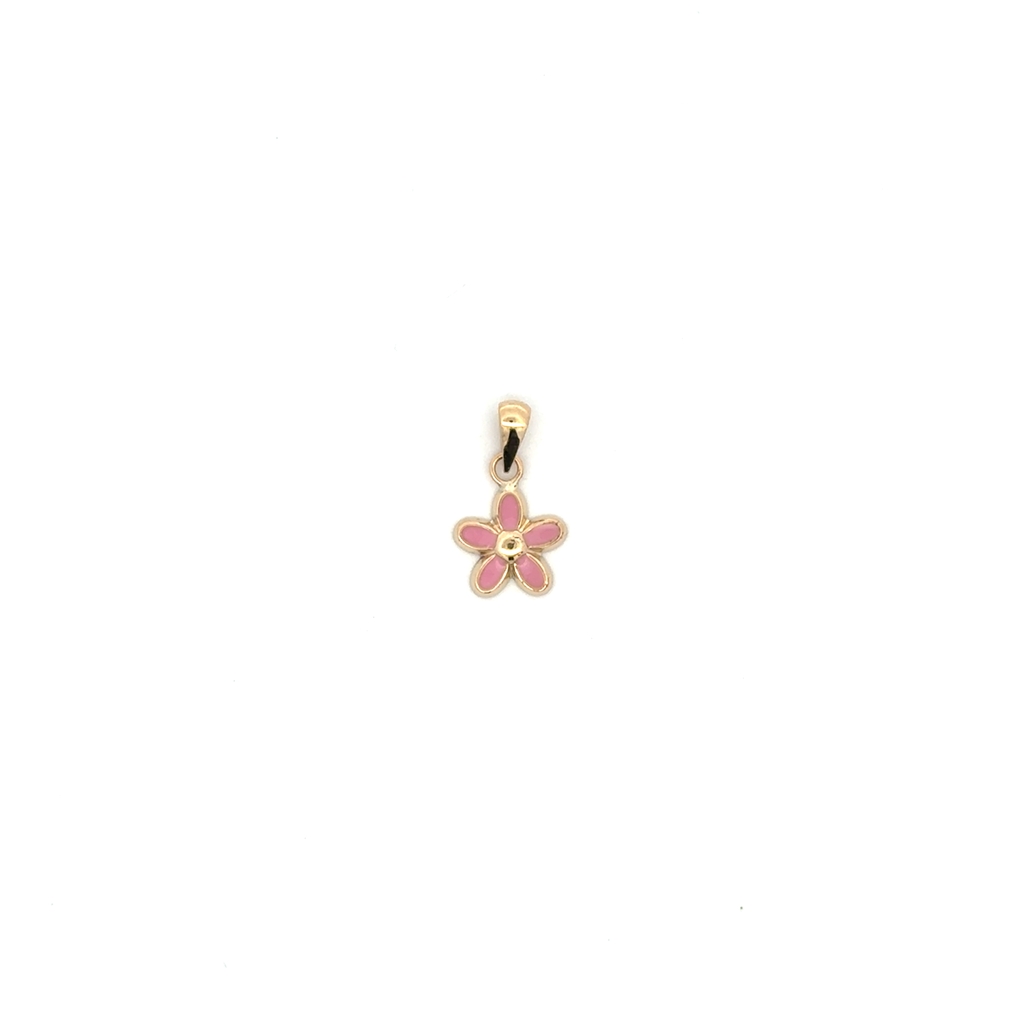 Pendentif fleur, or jaune 10 carats, émail rose