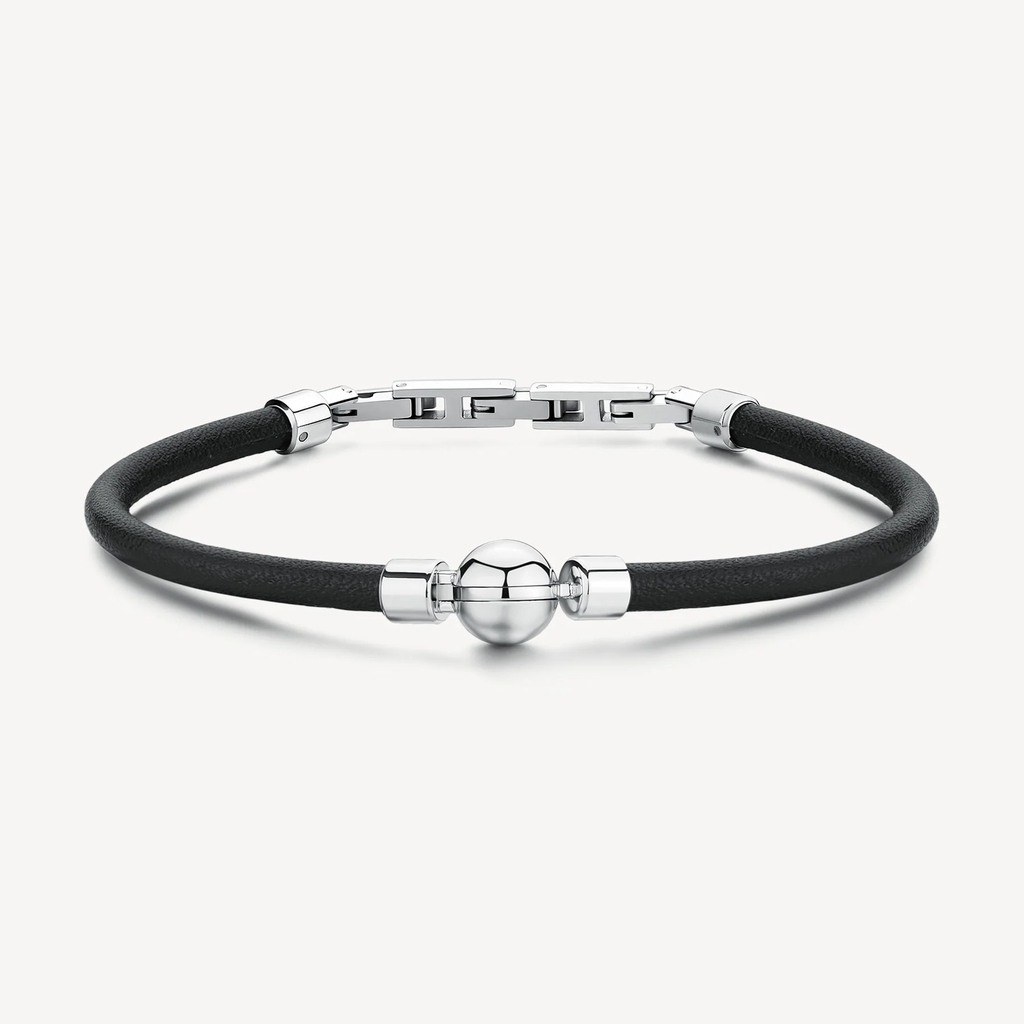 Bracelet Origin, cuir noir, acier inoxydable