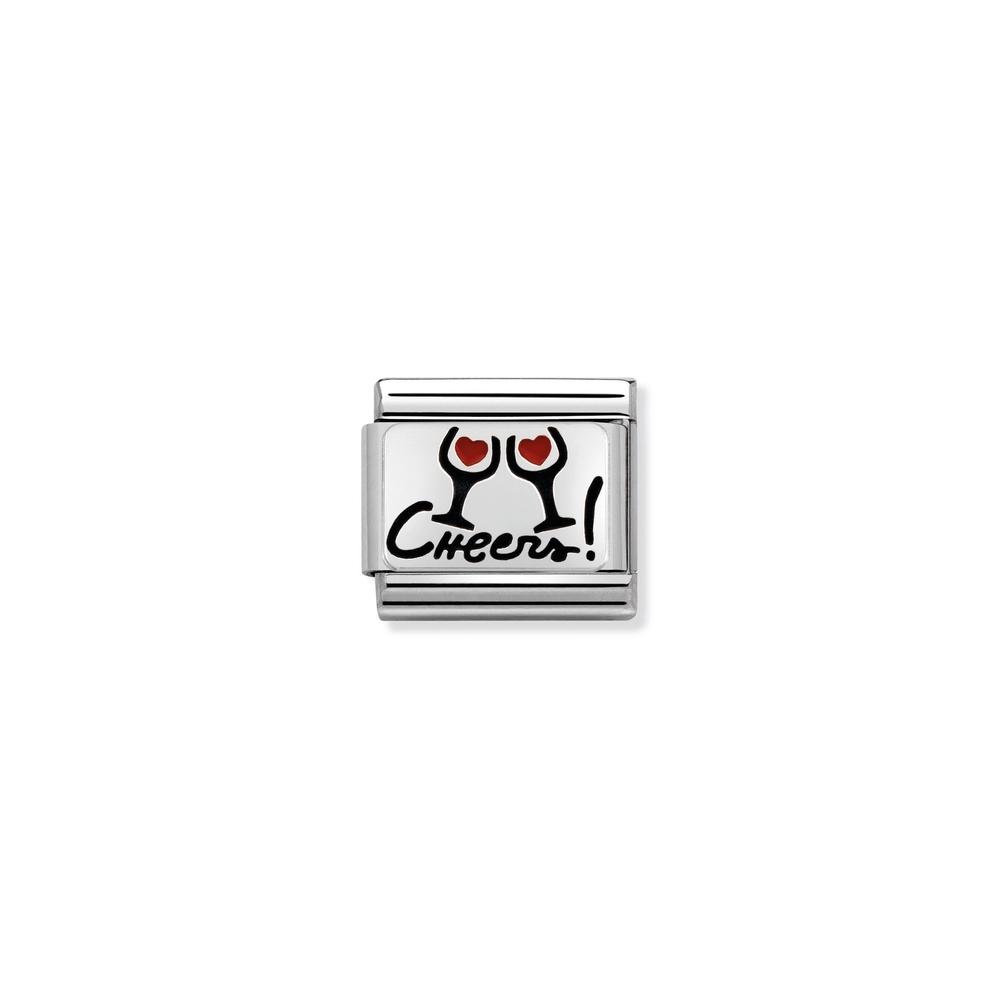Classic link cheers with glasses, stainless steel, sterling silver, red enamel - 33020807 - NOMINATION