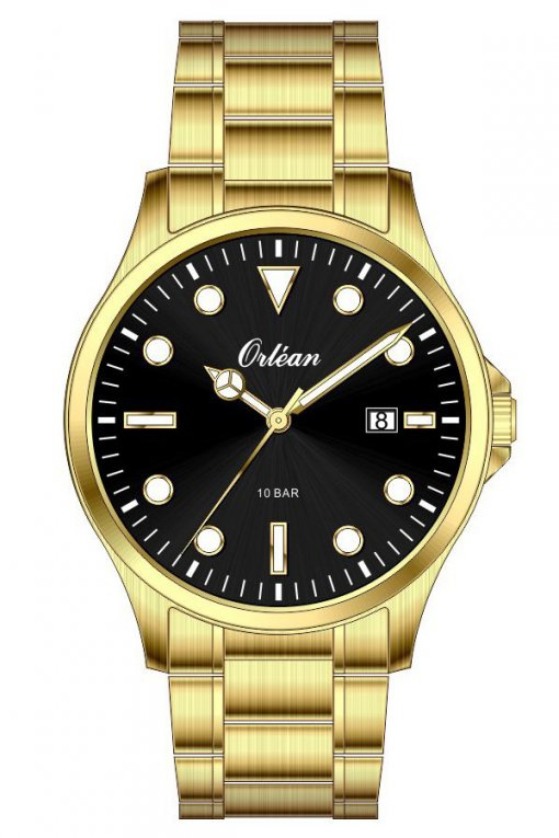 Montre acier inoxydable doré, fond noir