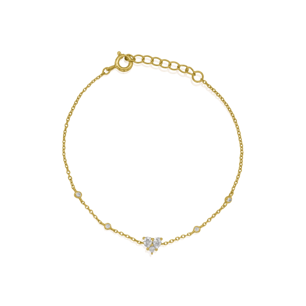Bracelet coeur argent finition en or jaune, zircons incolores