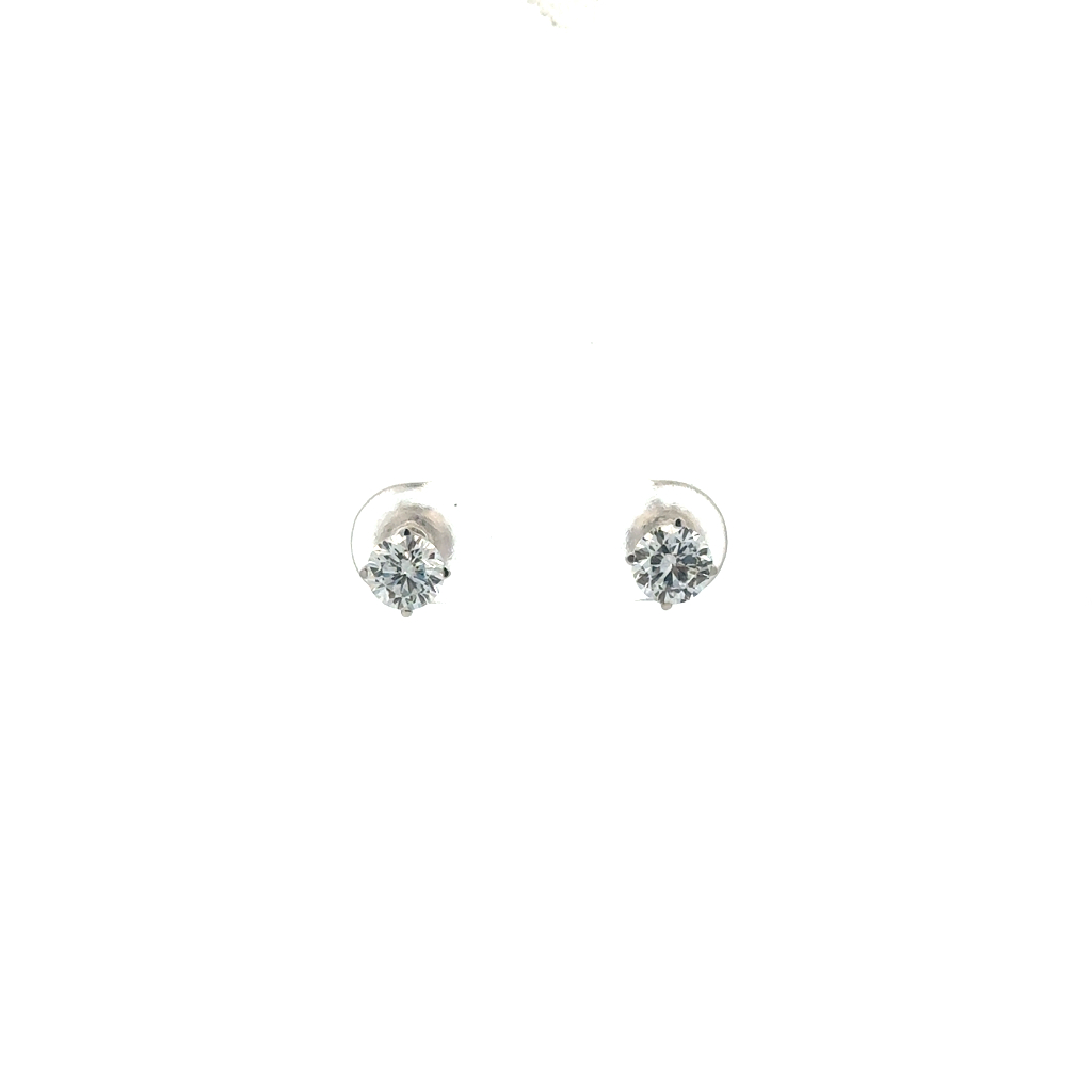 Boucles d'oreilles fixes vissées, or blanc 10 carats, 100 points de diamant de laboratoire total, VS/EF, certificat