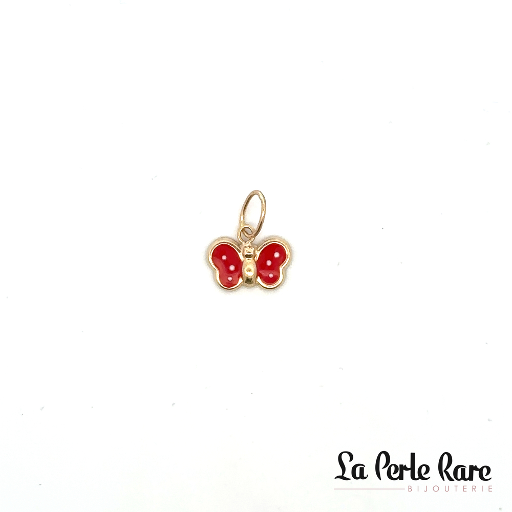 Butterfly pendant, 10K yellow gold, red and white enamel - 2034-ROUGE - Exclusivity
