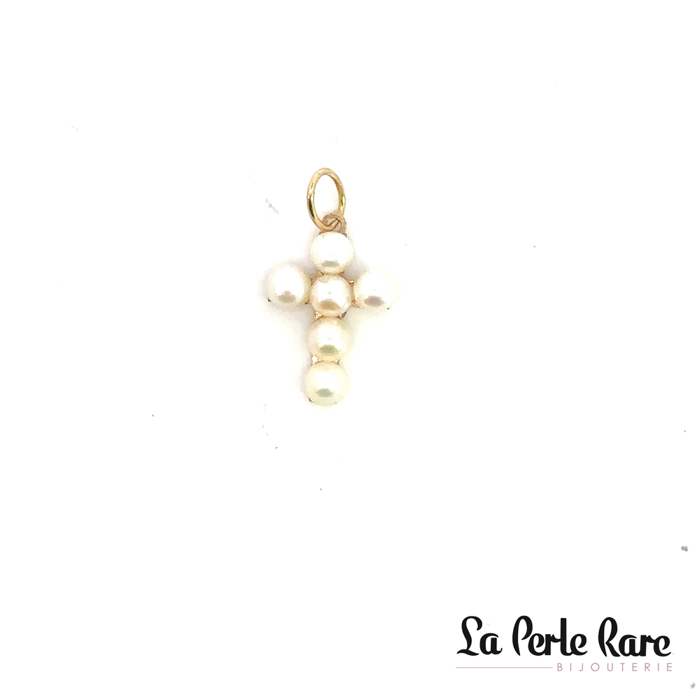 Cross pendant, 10K yellow gold, pearls - 4162 - Exclusivity
