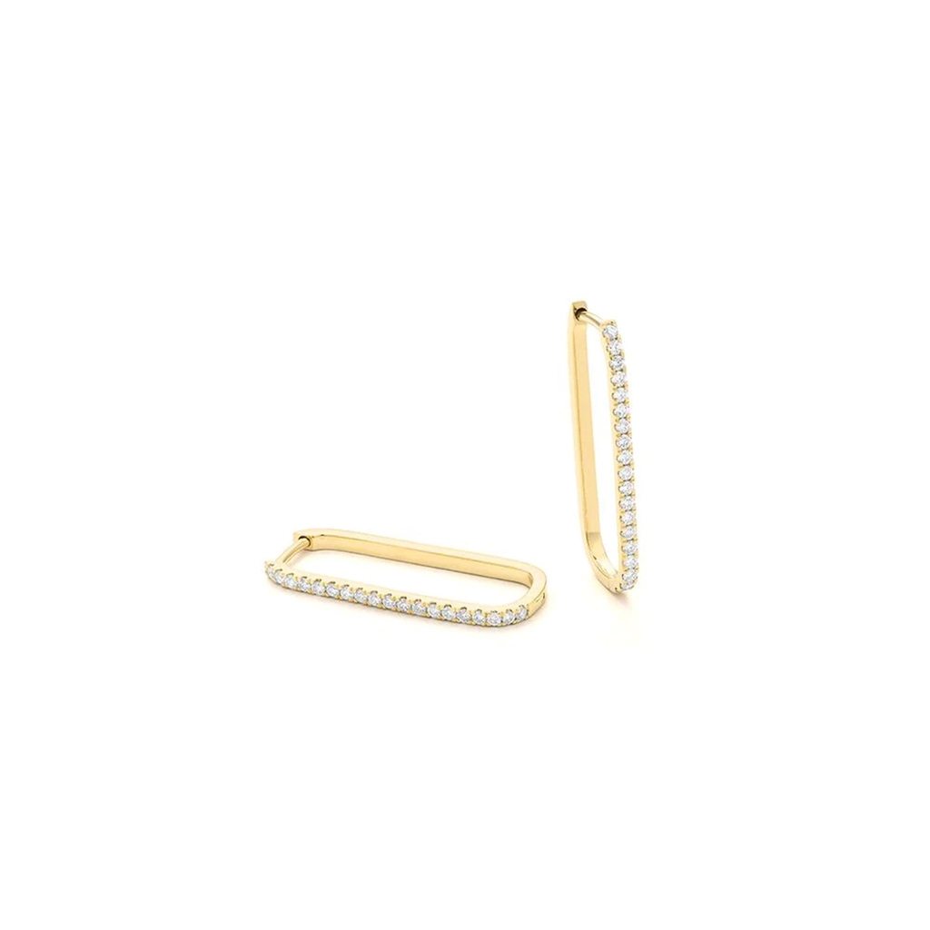 Anneaux huggies rectangulaires argent finition en or jaune, zircons