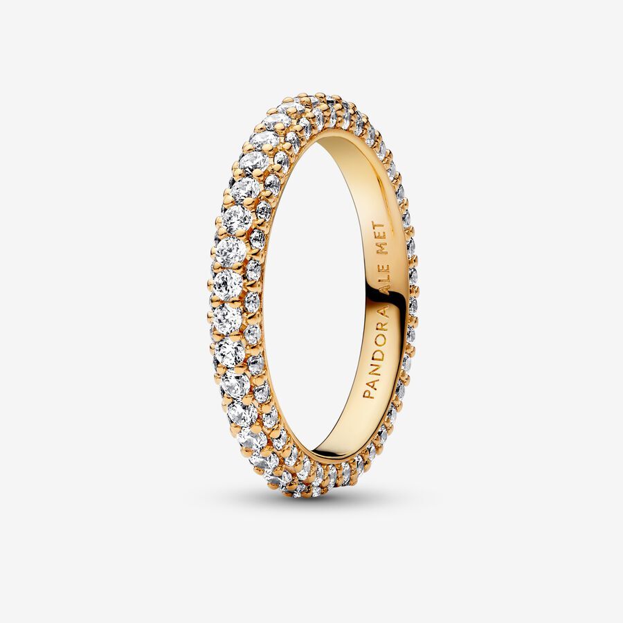 Timeless pavé eternity ring, 14k gold-plated, clear cubic zirconia - 162627C01-54 - Pandora
