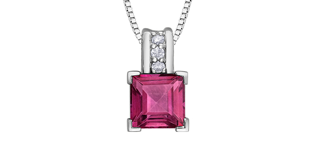 Pendant white gold 10 karats, pink topaz, 4 points of total diamond