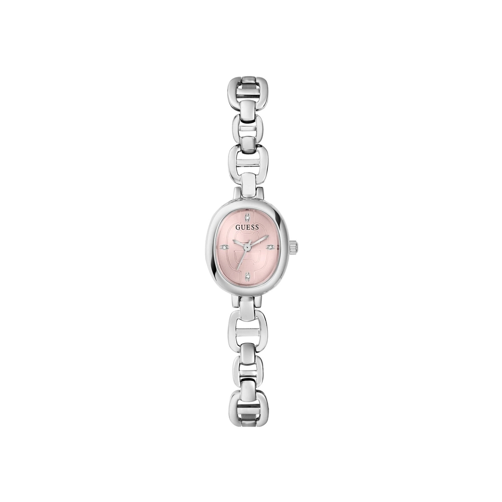 Montre ovale, acier inoxydable, fond rose