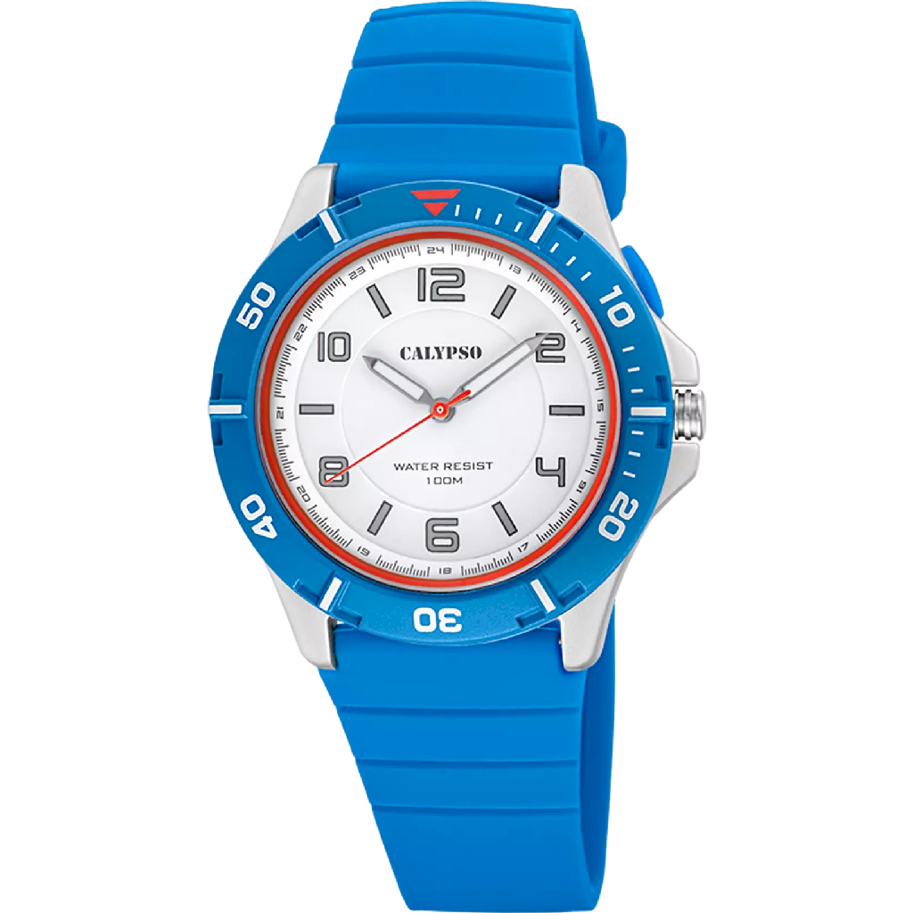 Montre silicone bleu, fond blanc