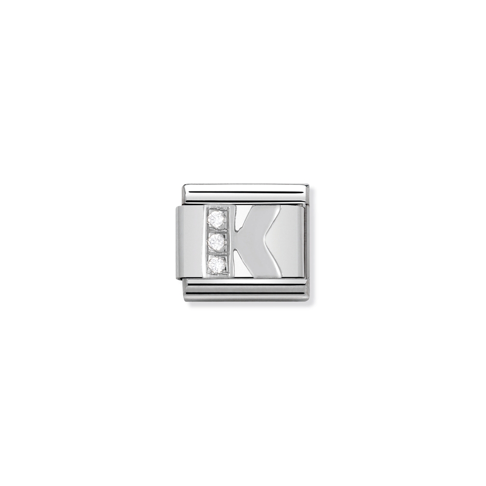 Classic link letter K, stainless steel, sterling silver, clear cubic zirconia - 33030111 - NOMINATION