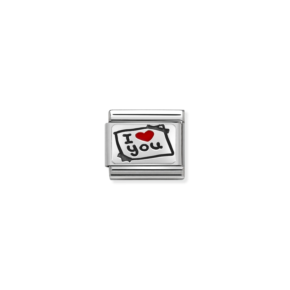 Classic link love letter, stainless steel, sterling silver, red enamel - 33020850 - NOMINATION