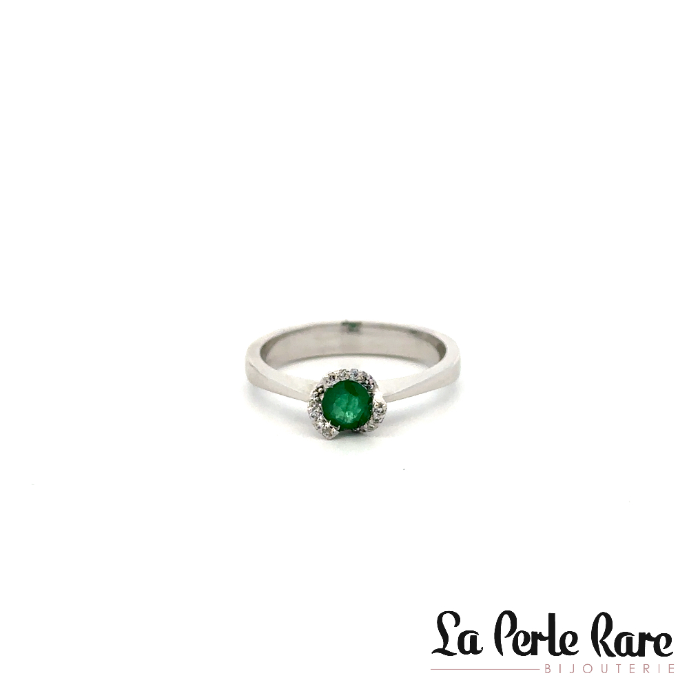 Bague or blanc 14 carats, émeraude, 4 points de diamant total - RG0964305114E - Zen