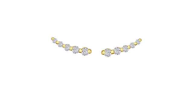 Boucles d'oreilles grimpantes or jaune 10 carats, 25 points de diamant total