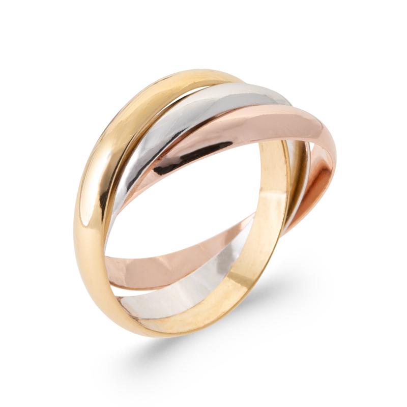Bague de style Cartier, argent 3 tons (blanc, jaune et rose)