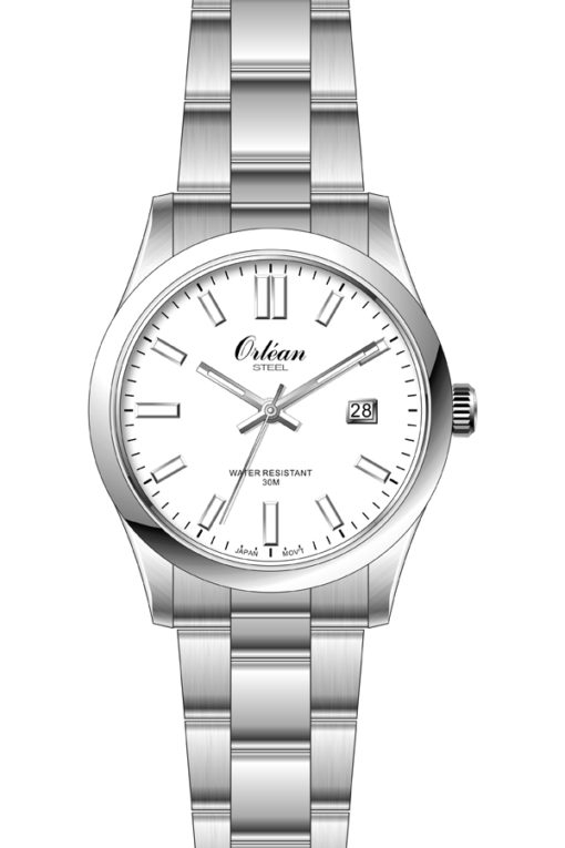 Montre acier inoxydable, fond blanc