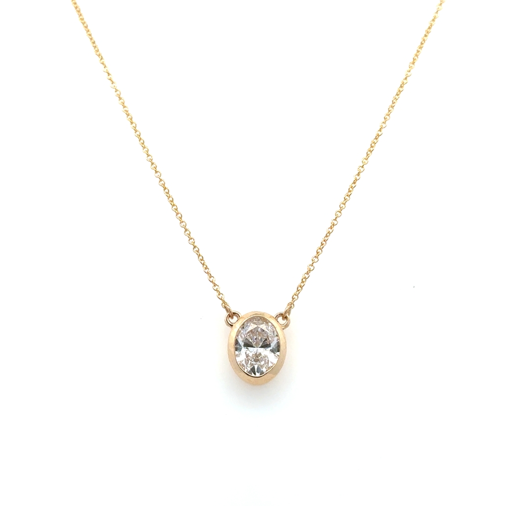 Necklace solitaire, yellow gold 14 carats, diamond de laboratoire de 150 points