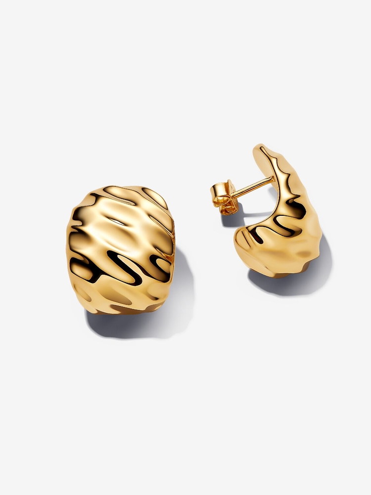 Anneaux larges ondulés, métal unique plaqué d'or 14 carats