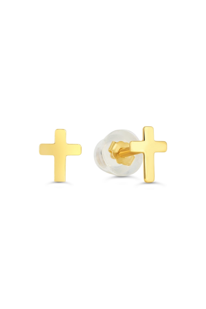 Boucles d'oreilles fixes croix, or jaune 14 carats