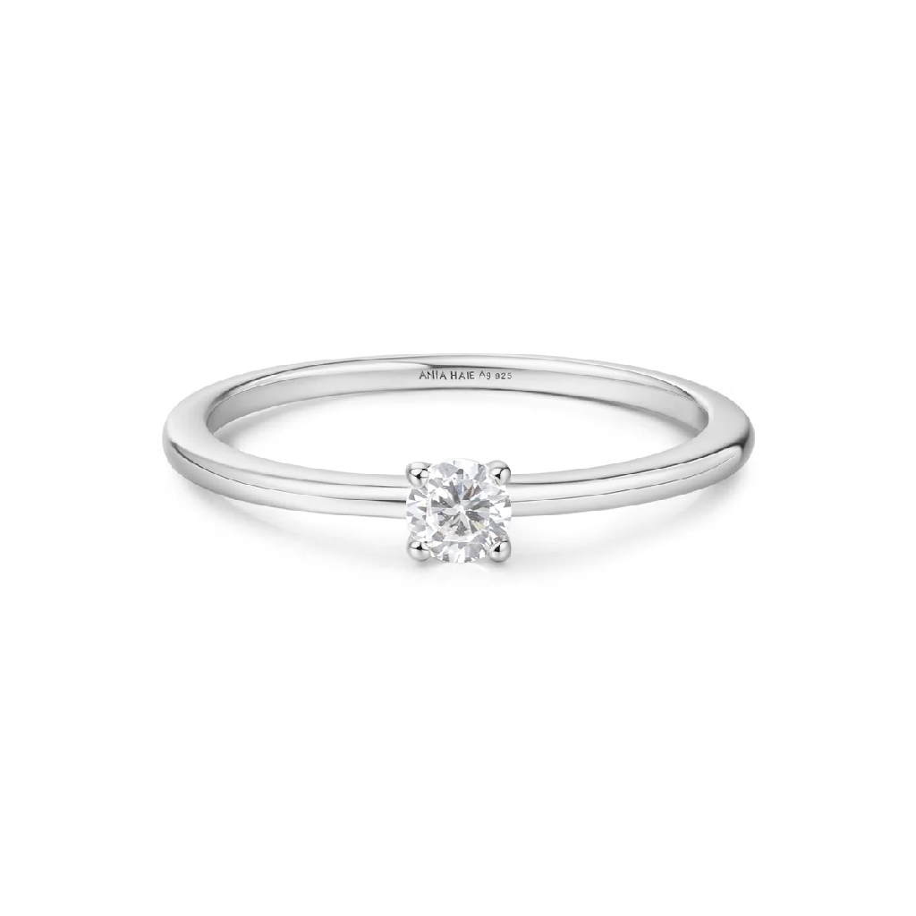 Bague argent sterling rhodié avec zircon