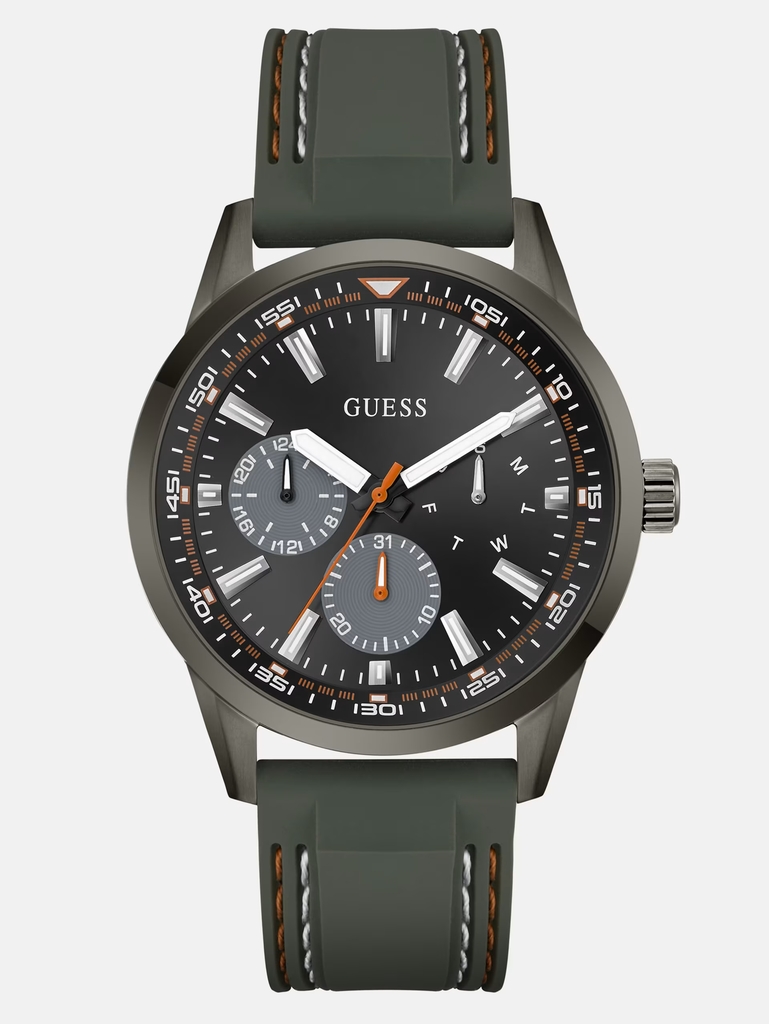 Montre silicone kaki, acier inoxydable noir, fond noir