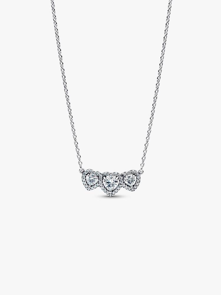 Collier halo trio de coeur, argent, zircons incolores