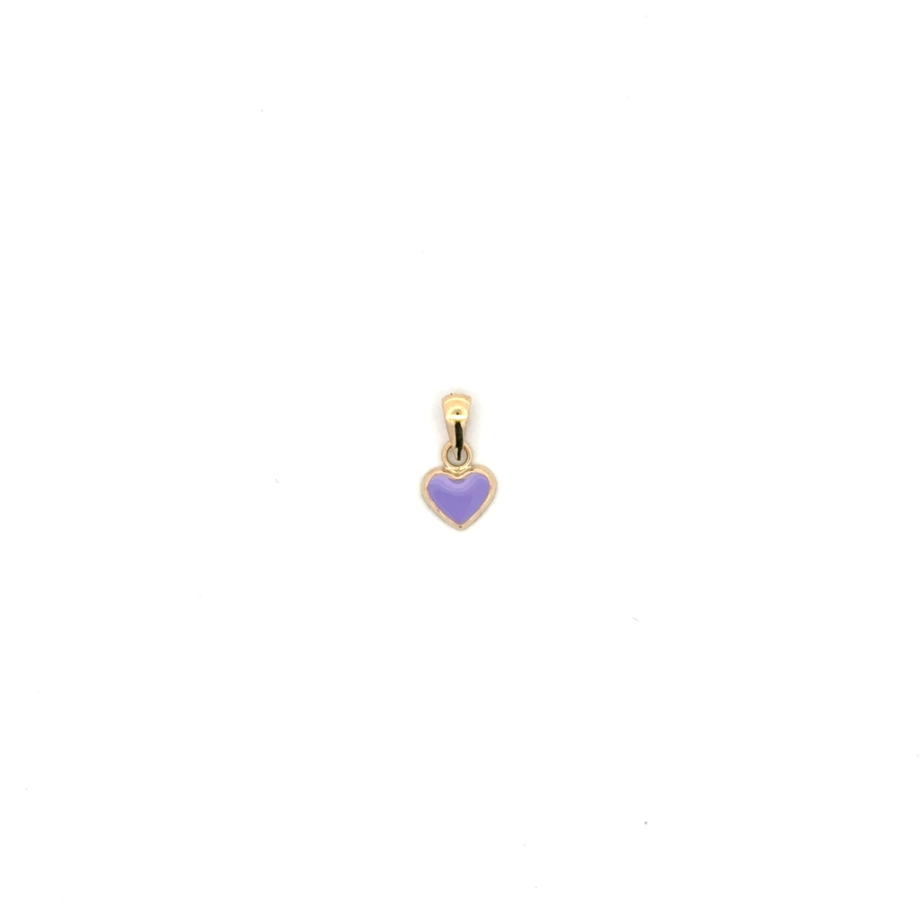 Pendentif coeur, or jaune 10 carats, émail mauve