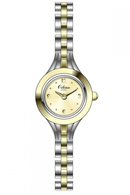 Montre acier inoxydable 2 tons (blanc/jaune), fond doré