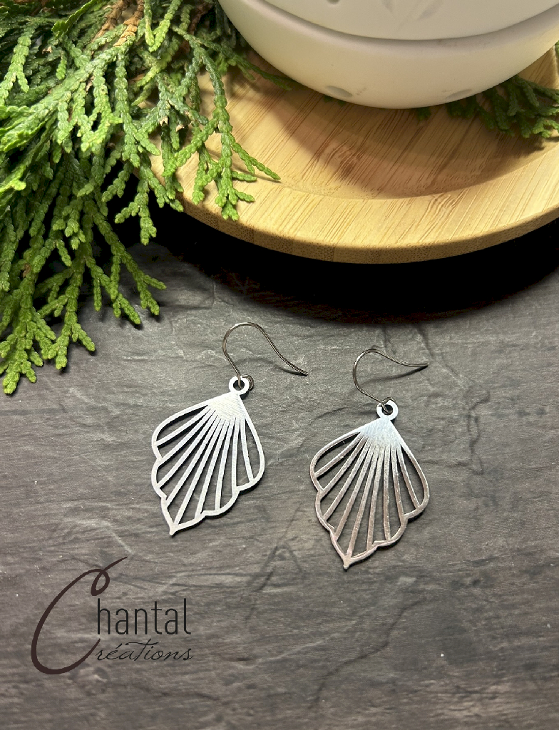Boucles d'oreilles pendantes Évantails, acier inoxydable