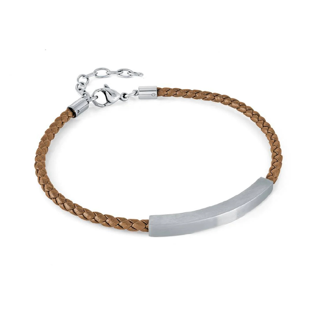 Braceland cuir brun tressé in stainless steel