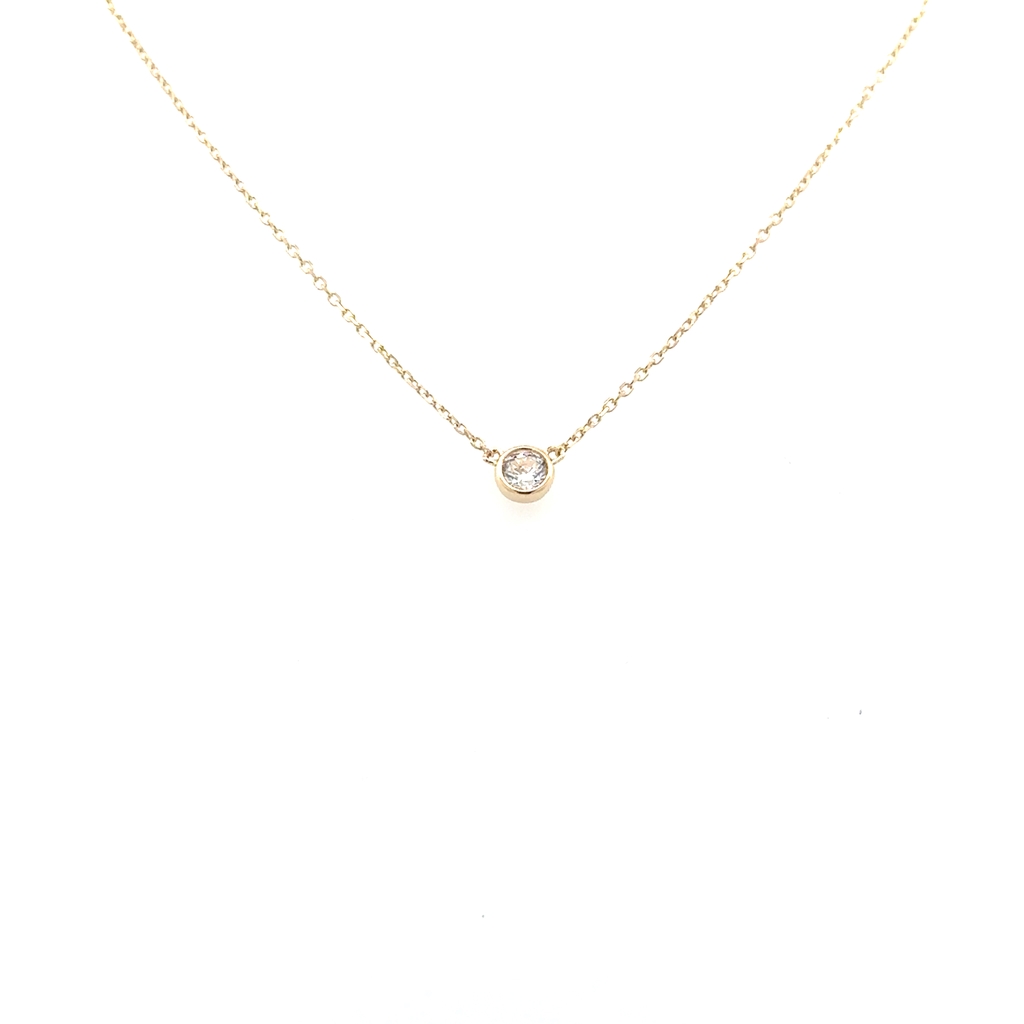 Collier or jaune 10 carats, zircon incolore