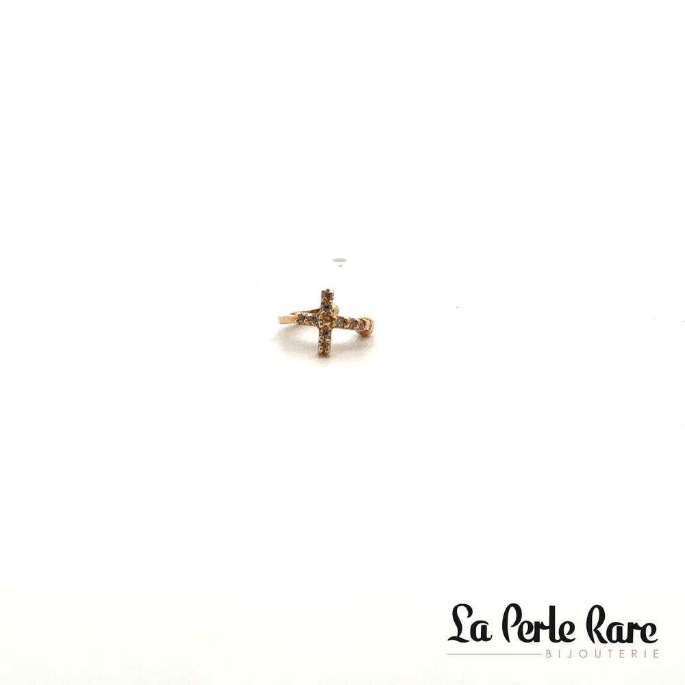 Cross ear cuff, 10K yellow gold, clear zirconia - 3695 - Exclusivity
