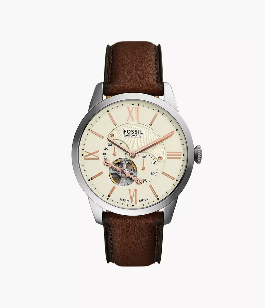 Fossil Automatic Watch with Brown Leather and Stainless Steel - ME3266 - Fossil