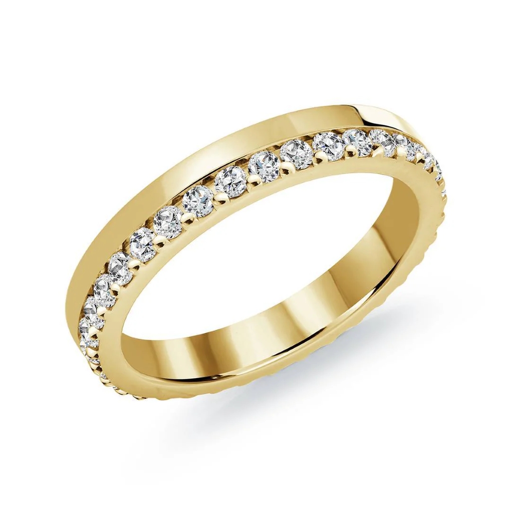 Jonc éternité, acier inoxydable doré, zircons incolores, 3 millimètres